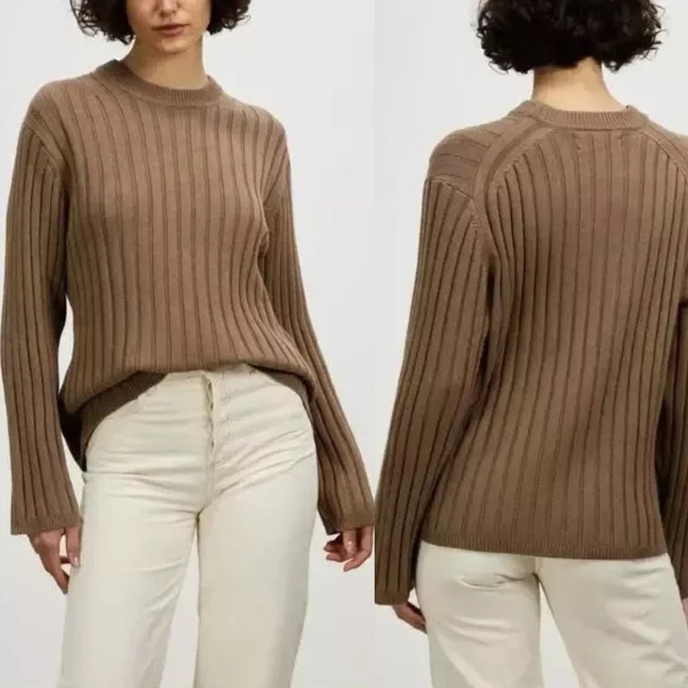 Samsoe & Samsoe Chloe Crewneck Rib‎ Sweater In Caribou Brown Women's Size XS